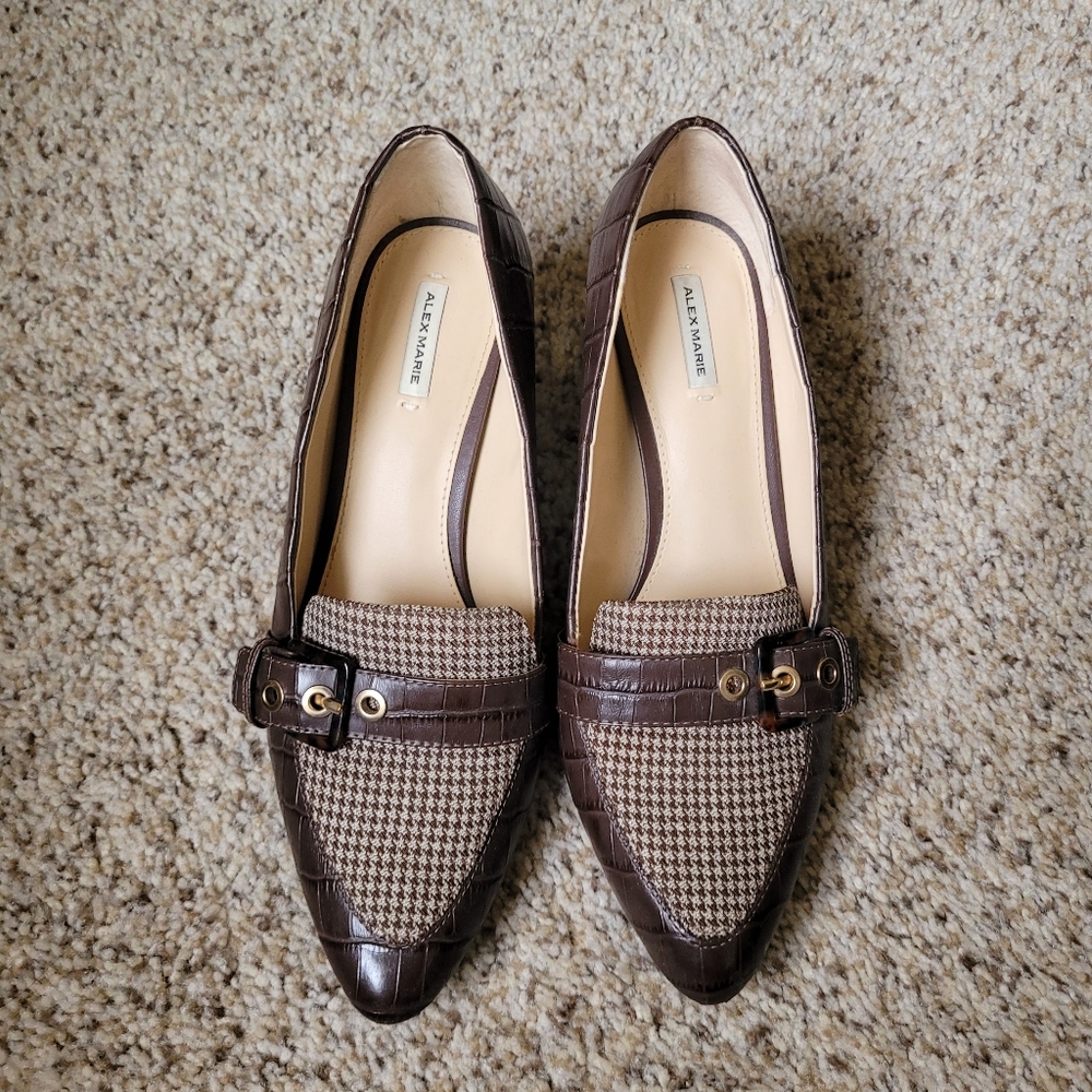 Alex Marie Houndstooth Buckle Block Heels Size 8